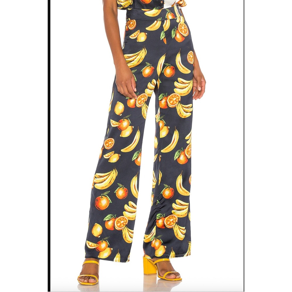 Song of Style Blaire Pant Black‎ Fruit Print Wide Leg Size S High Waist Revolve